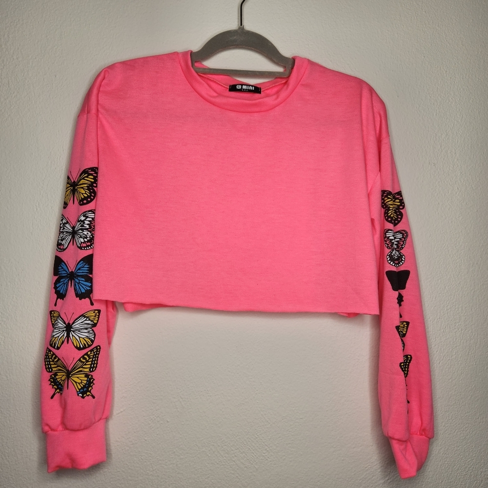 Neon Pink Butterfly Crop Top